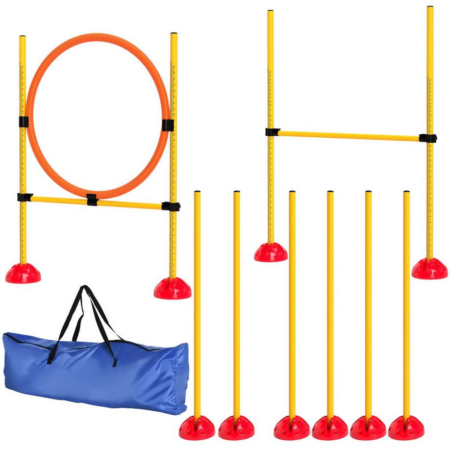 Northio  Dog Agility Set, équipement d'agilité remplissable 4 pièces pour le dressage de chiens, ensemble de haies avec poteaux de slalom, réglable en hauteur, haies, anneau de saut, entraînement de coordination pour les jeux, entraînement 