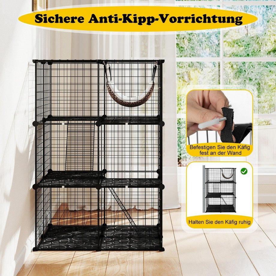 Northix  Cage pour chat 3 étages grand enclos pour chat avec hamac 2 échelles 3 portes et puits de lumière 