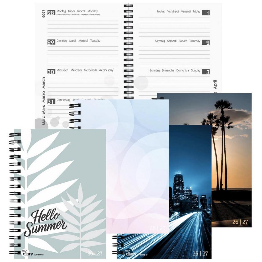Biella Agenda scolaire mydiary A5 Wire-O 3½ jours par page, Palms  