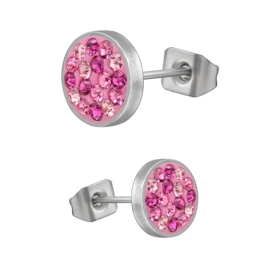 Maxte  Ohrstecker Rund  aus Hochglanzpoliertem Chirurgenstahl mit Kristall 