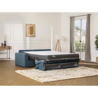 Vente-unique Divano letto 4 posti ribalta doghe larghe memory foam - Letto: 160 cm x 22 cm Tessuto Blu - VIZIR  