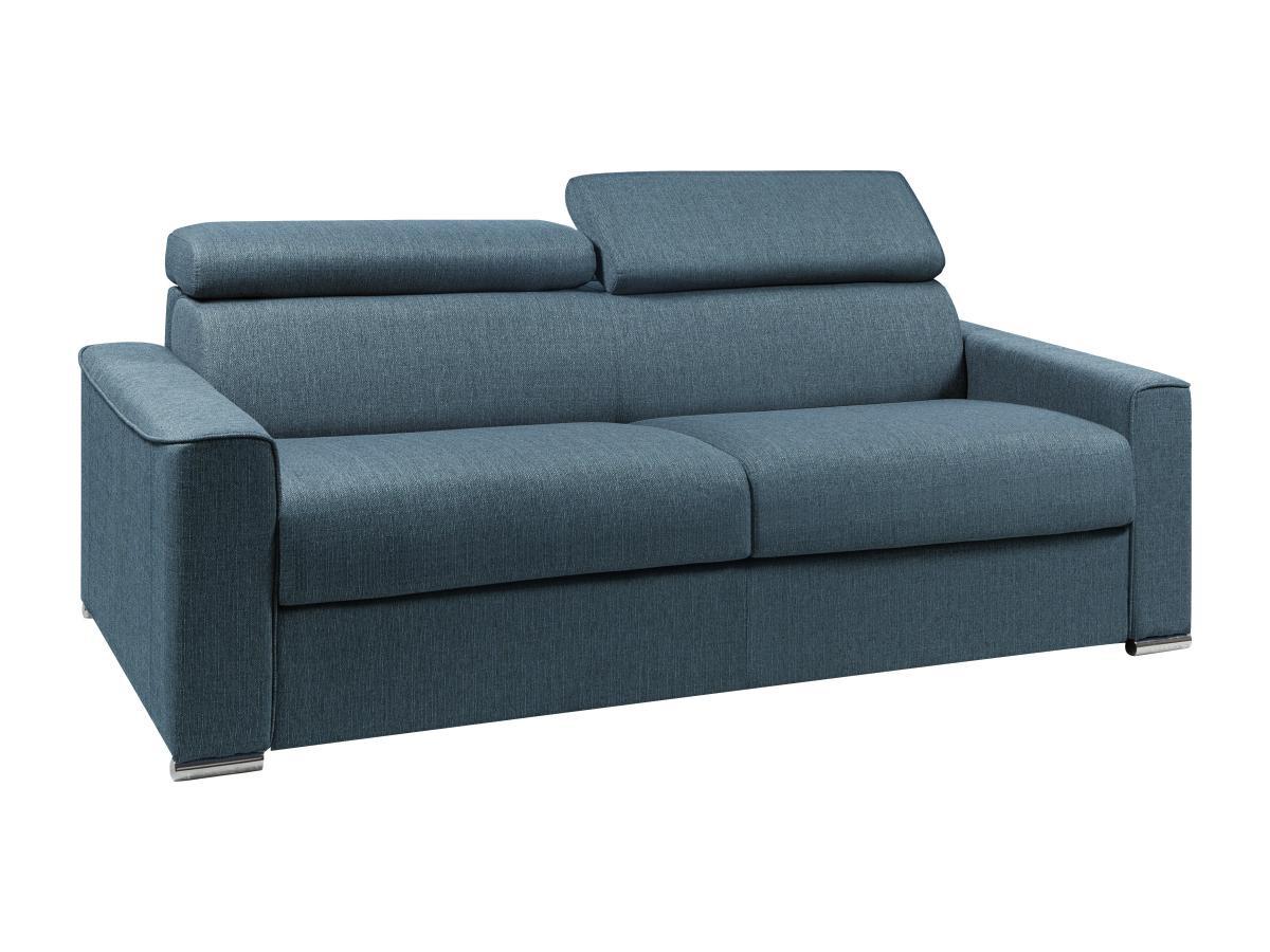 Vente-unique Schlafsofa 4-Sitzer - Liegefläche mit Lattenrost: 160 cm - Matratze: 22 cm mit Memory Schaum - Stoff - Blau - VIZIR  