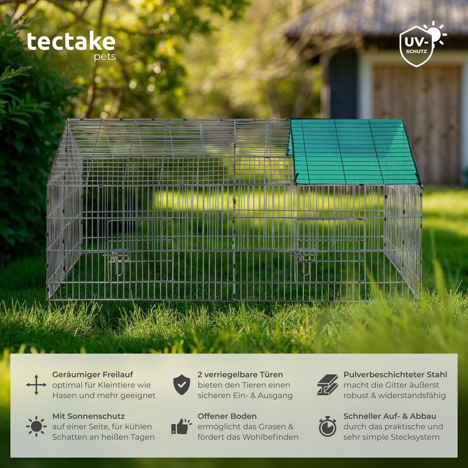 Tectake  Freilaufgehege für Kaninchen  aus 12 Gitterelementen mit Sonnenschutz 