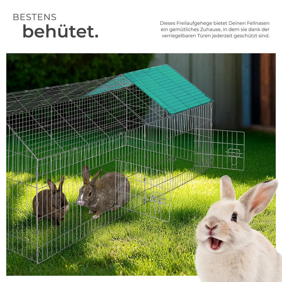 Tectake  Freilaufgehege für Kaninchen  aus 12 Gitterelementen mit Sonnenschutz 
