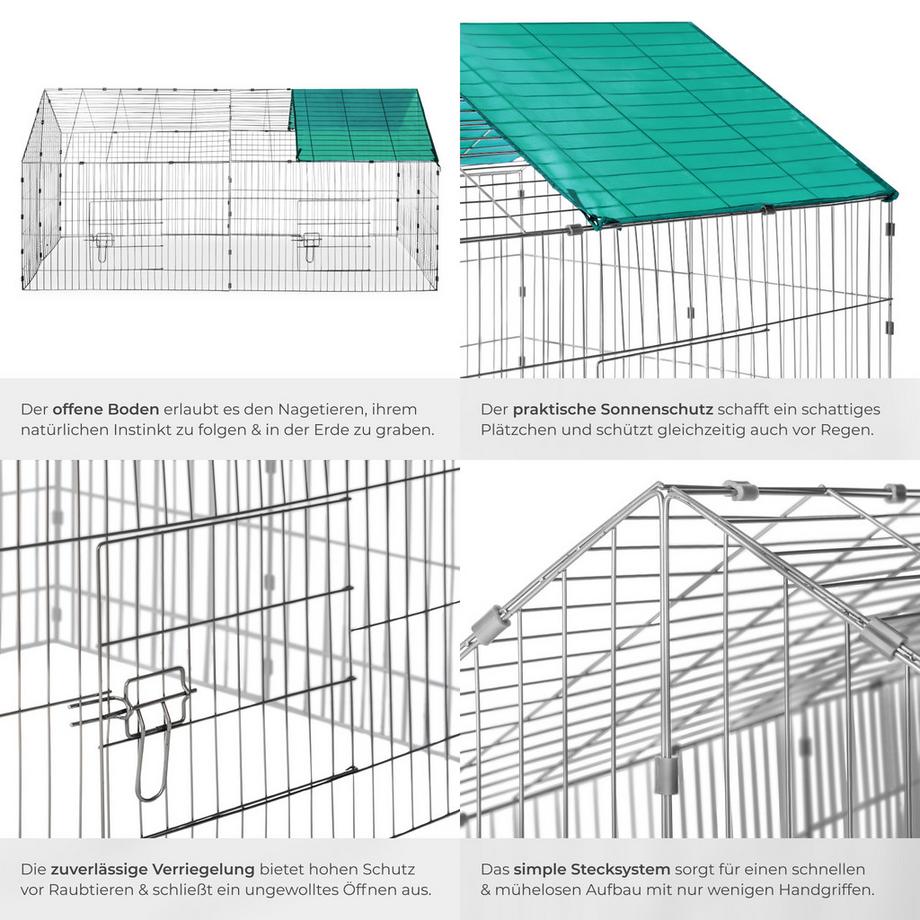 Tectake  Freilaufgehege für Kaninchen  aus 12 Gitterelementen mit Sonnenschutz 