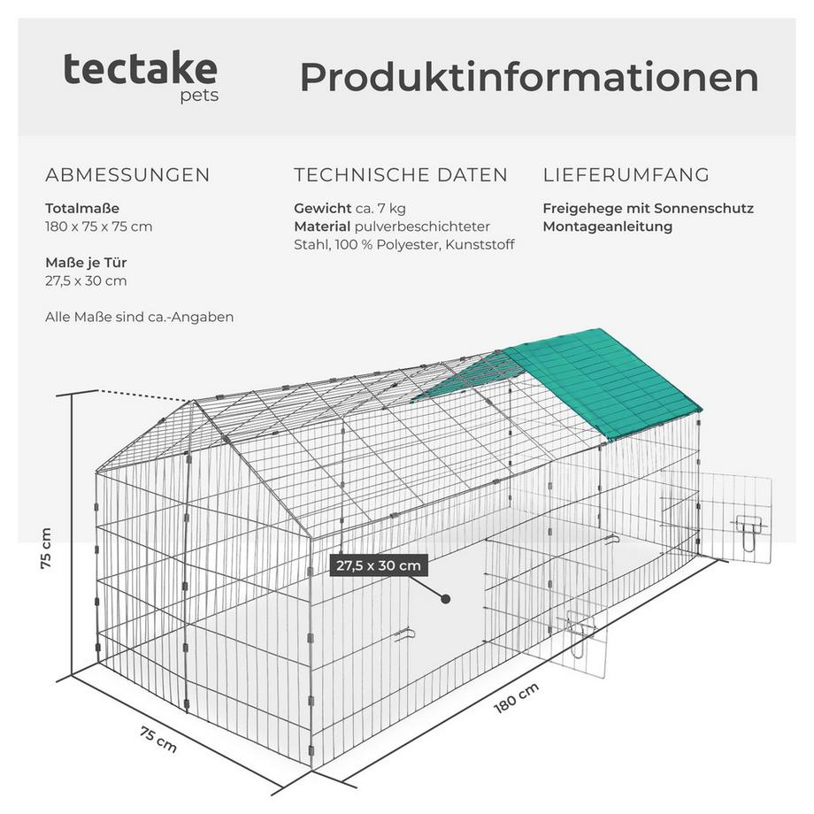 Tectake  Freilaufgehege für Kaninchen  aus 12 Gitterelementen mit Sonnenschutz 