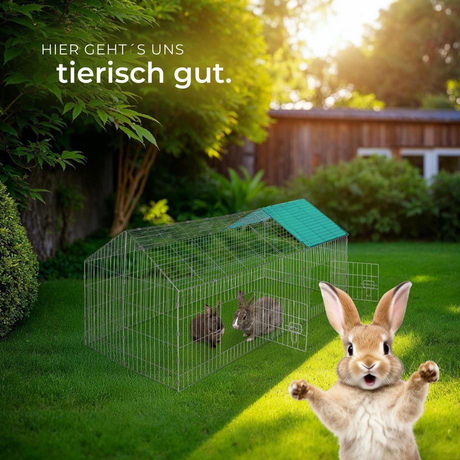 Tectake  Freilaufgehege für Kaninchen  aus 12 Gitterelementen mit Sonnenschutz 