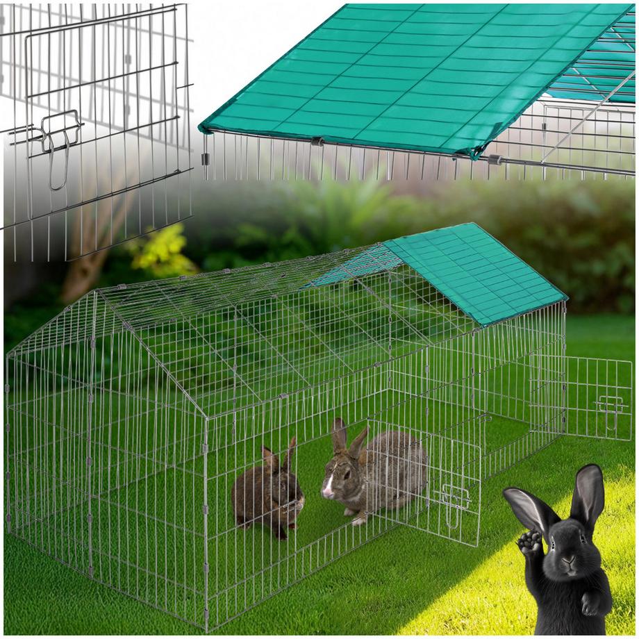 Tectake  Freilaufgehege für Kaninchen  aus 12 Gitterelementen mit Sonnenschutz 