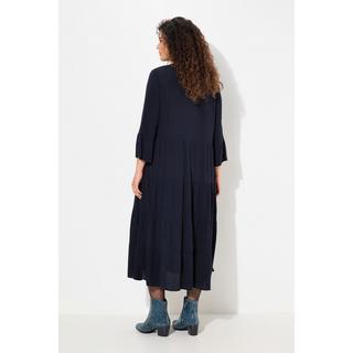 Ulla Popken  Robe avec col tunisien, manches 3/4 volantées, coupe évasée 