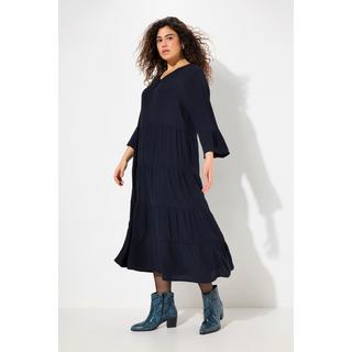 Ulla Popken  Robe avec col tunisien, manches 3/4 volantées, coupe évasée 