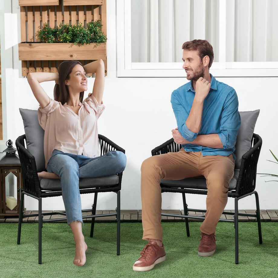 Northio 2Er-Set Gartenstühle Mit Kissen, Boho-Stil Gartensessel Set Gartenstuhl, Gartenmöbel Balkonstuhl Terrassenstuhl, Metallrahmen  