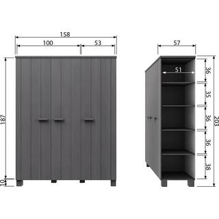 mutoni Armoire Dennis 3 portes pin gris acier  