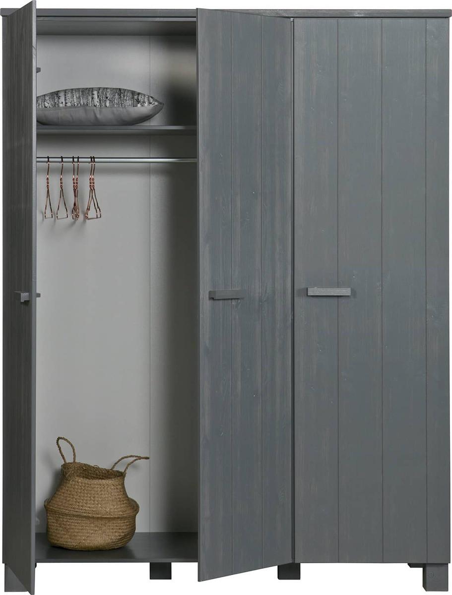 mutoni Armoire Dennis 3 portes pin gris acier  