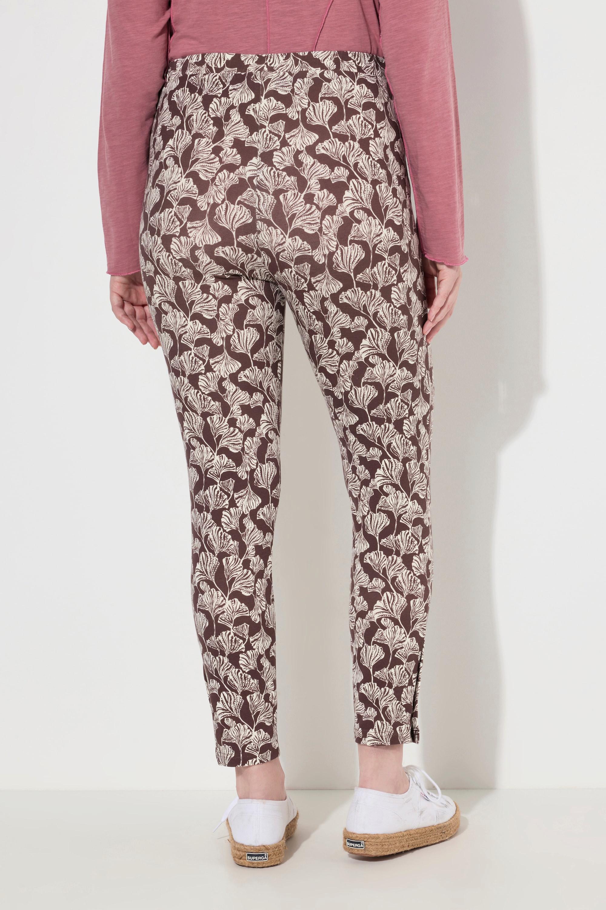 Ulla Popken  Legging en coton bio, motif feuilles et boutons fantaisie 