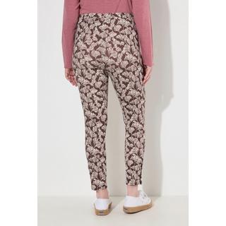 Ulla Popken  Legging en coton bio, motif feuilles et boutons fantaisie 