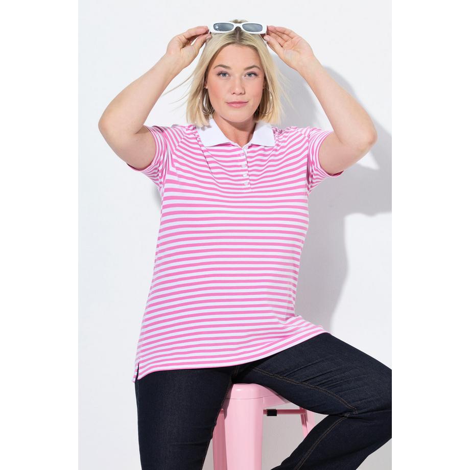 Ulla Popken Poloshirt Classic Fit Piqué Ringel Halbarm  