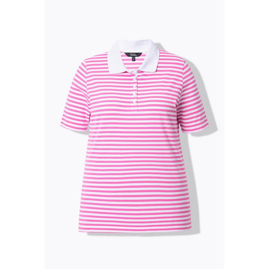 Ulla Popken Poloshirt Classic Fit Piqué Ringel Halbarm  