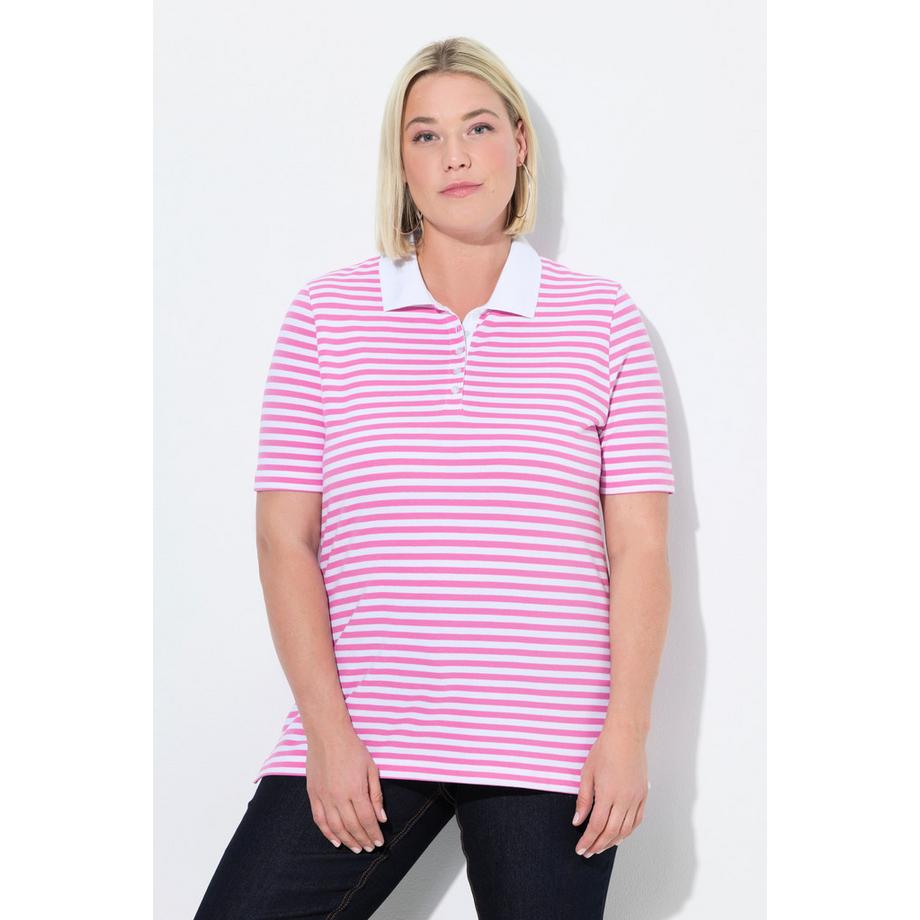 Ulla Popken Poloshirt Classic Fit Piqué Ringel Halbarm  