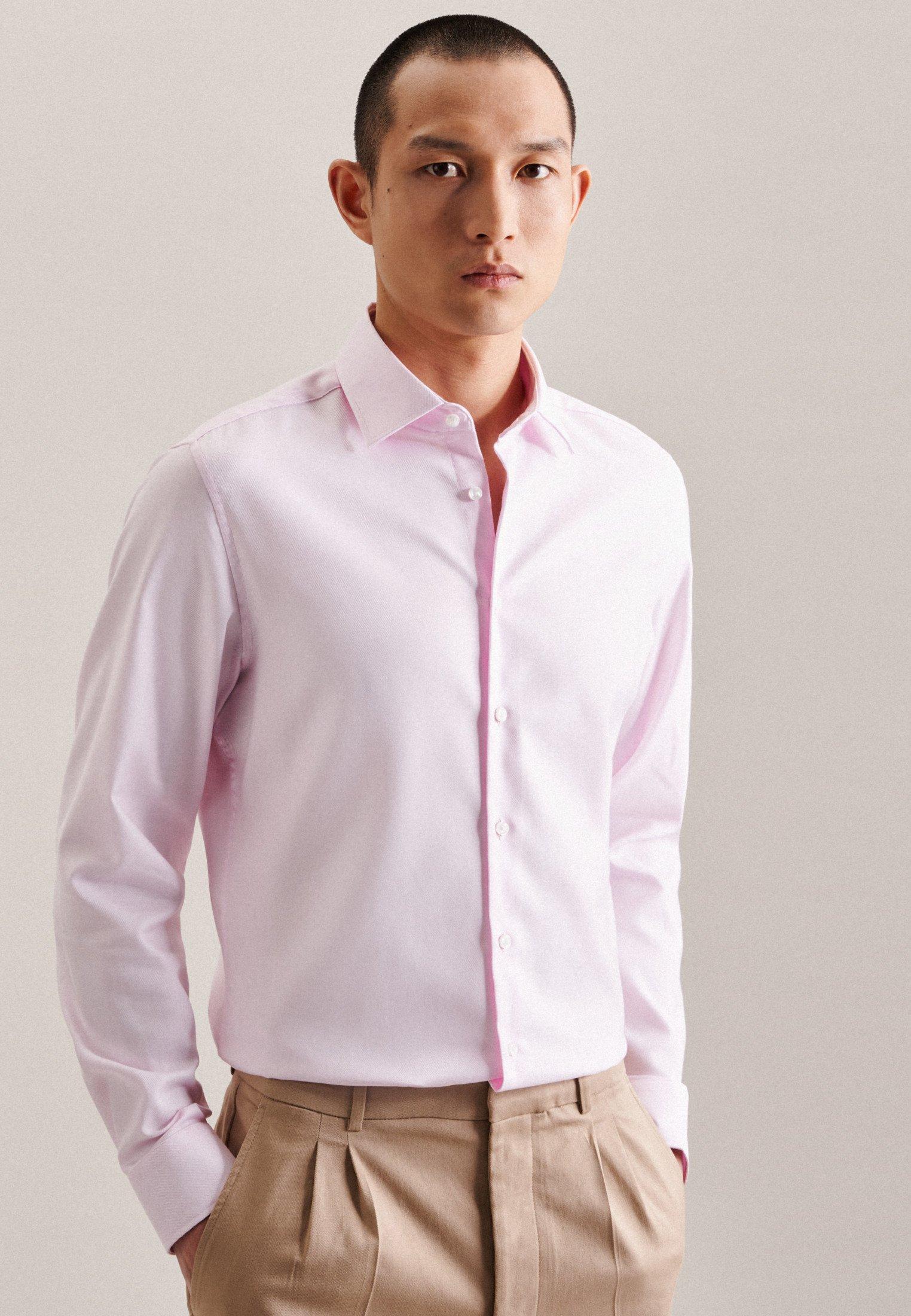 Image of Business Hemd Slim Fit Langarm Uni Herren Pink 42