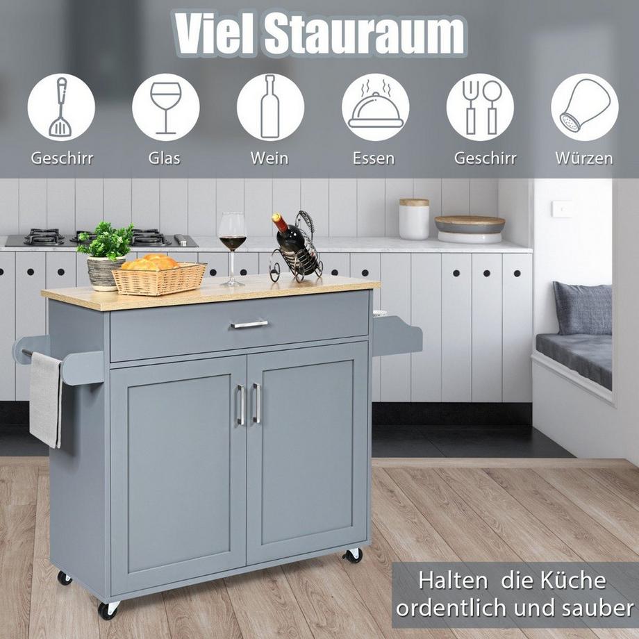 Northix Kücheninsel-Wagen rollender Aufbewahrungswagen großer Schrank 116 x 40 x 85 cm Grau + Natur  