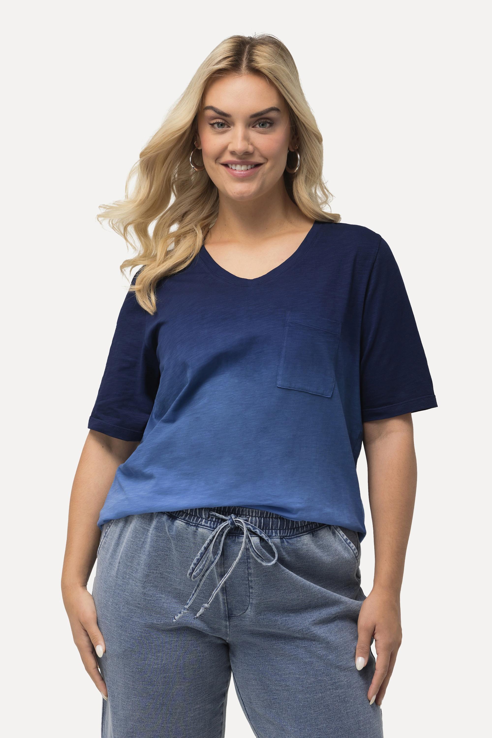 Ulla Popken  T-shirt classica con gradiente di colore, scollo a girocollo e mezze maniche 