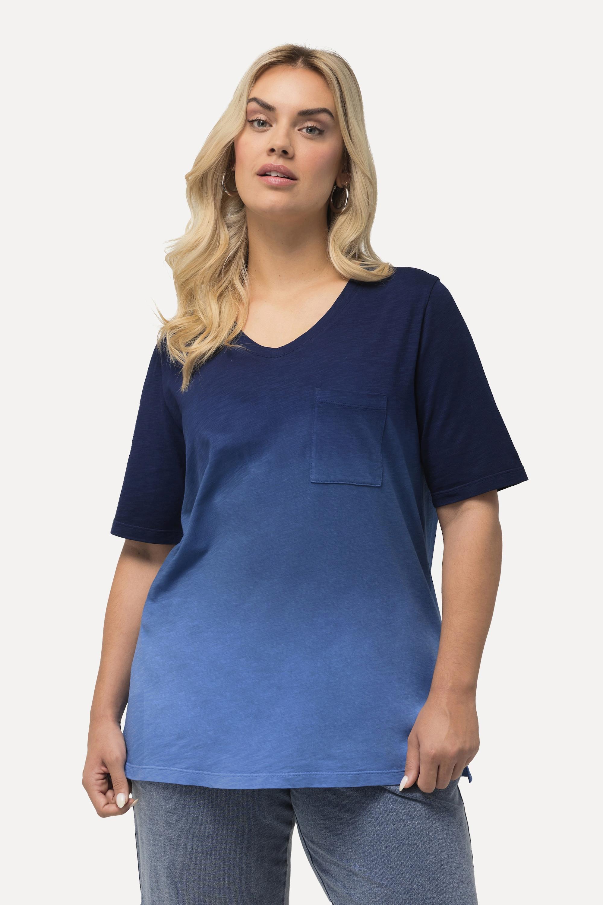 Ulla Popken  T-shirt classica con gradiente di colore, scollo a girocollo e mezze maniche 