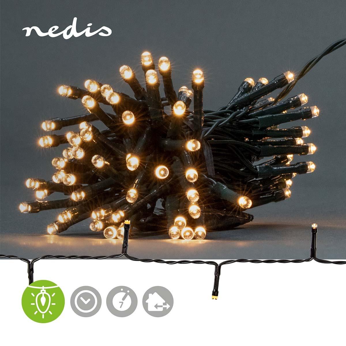 Nedis Lumières de Noël | Guirlande | 48 LED's | Blanc chaud | 3.60 m | Effets de lumière : 7 | Intérieur ou extérieur | Alimentée par piles  