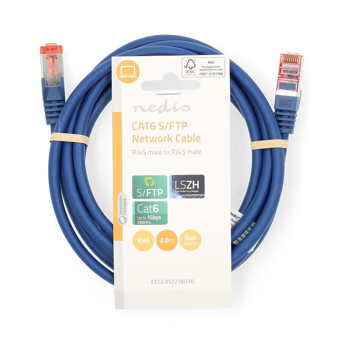 Nedis  Câble réseau Cat6 | RJ45 Mâle | RJ45 Mâle | S / FTP | 2,00 m | Round | Lszh | Bleu | Étiquette 