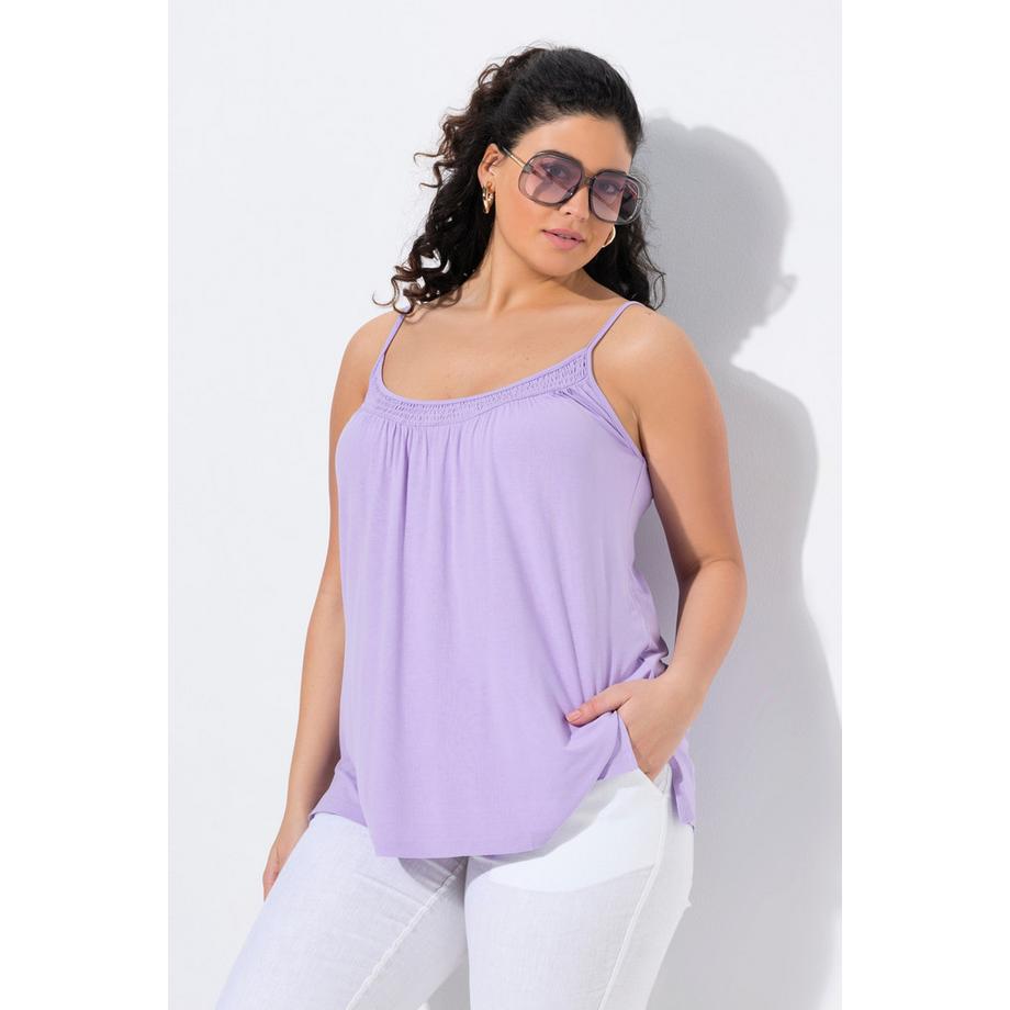 Ulla Popken Top scollo smock taglio svasato spalline sottili  