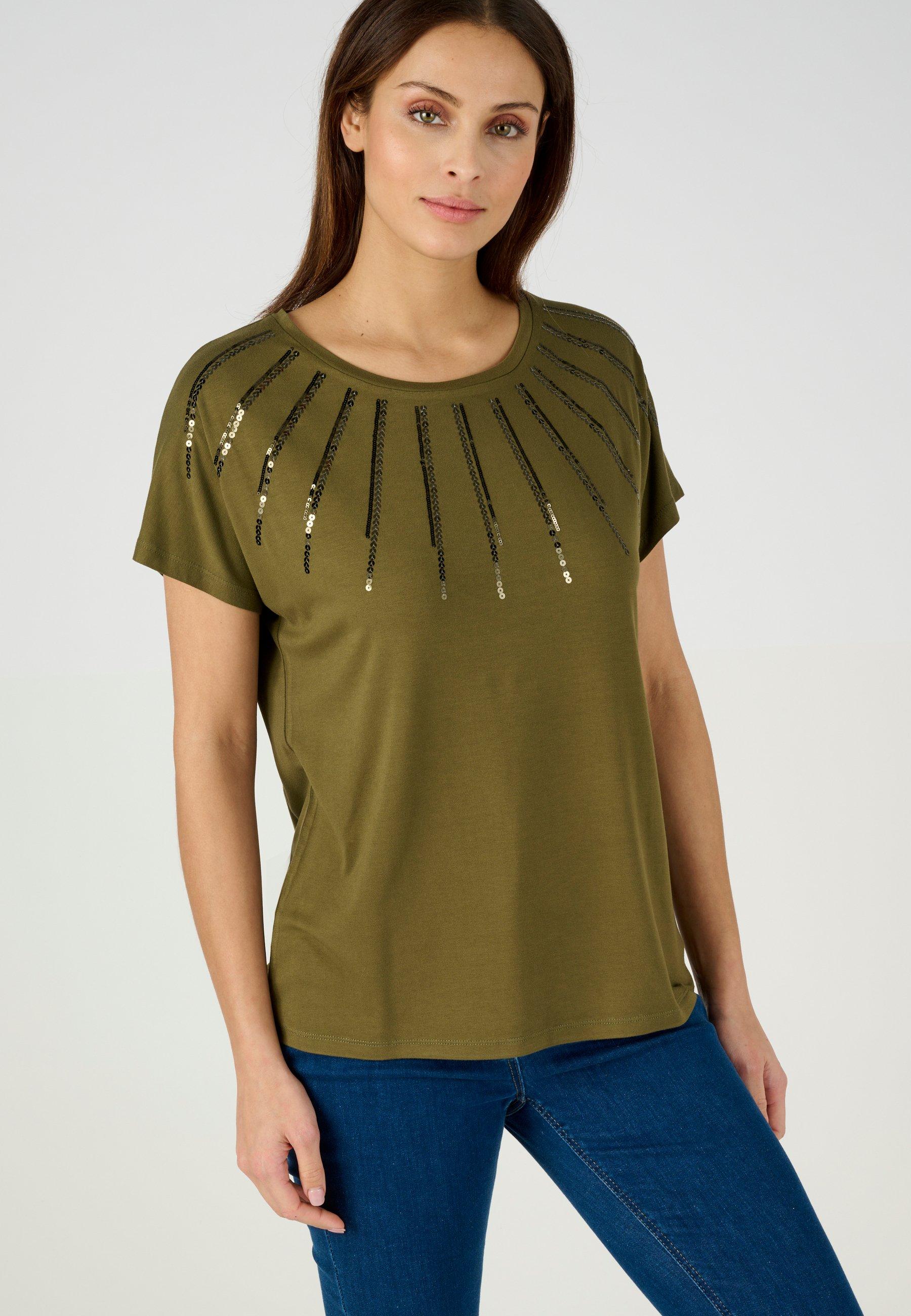 Image of T-shirt Mit Pailletten. Damen Grün 50/52
