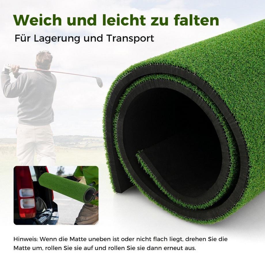 Northix  Golf Schlagmatte 2 Gummi Tees & 2 Ausrichtungsstäbe & 6 Abschlagpositionen 152 x 117 cm Dicke 27 mm 