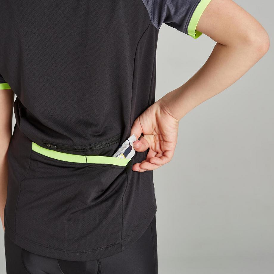 B’TWIN  Maillot manches courtes vélo enfant 500 noir et jaune 