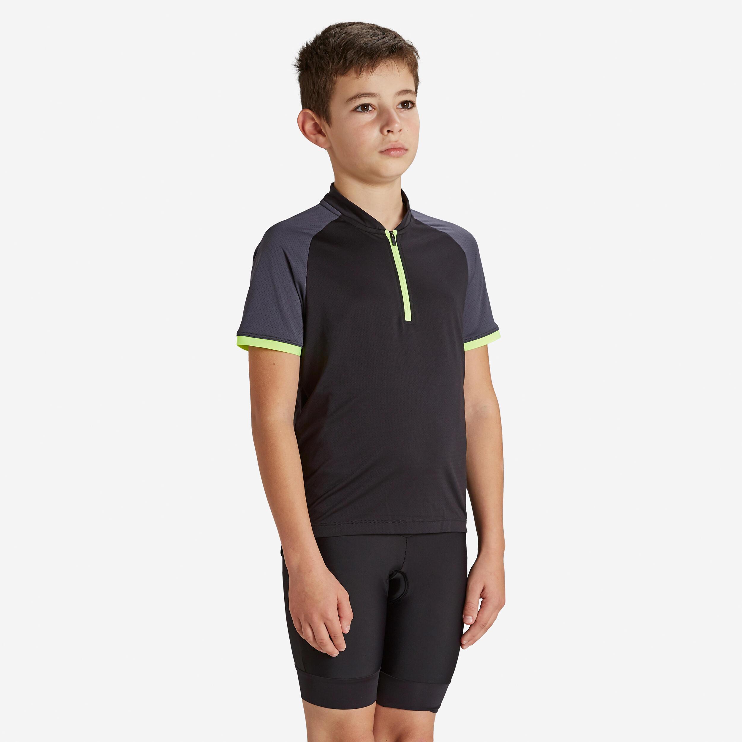 BTWIN  Maillot manches courtes vélo enfant 500 noir et jaune 