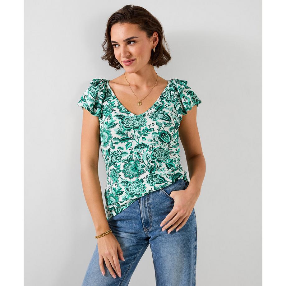 T-shirt à manches volantées avec imprimé floral
