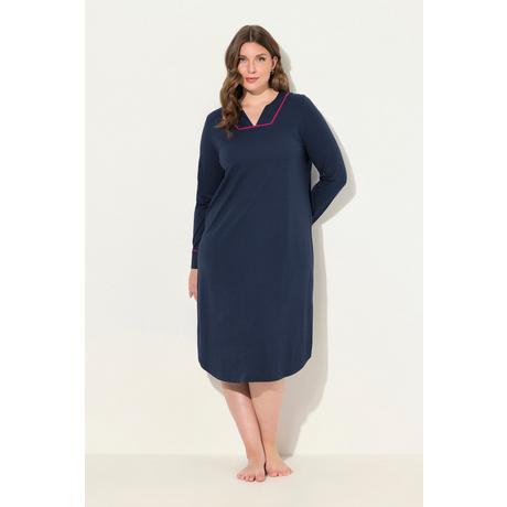 Ulla Popken  Chemise de nuit avec passepoil, décolleté en V et manches longues, tissu contenant du modal 