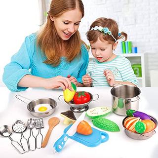 Activity-board  Jouets de cuisine Accessoires Cuisine pour enfants Batterie de cuisine Acier inoxydable Tablier et toque pour légumes 