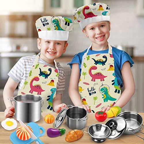 Activity-board  Jouets de cuisine Accessoires Cuisine pour enfants Batterie de cuisine Acier inoxydable Tablier et toque pour légumes 