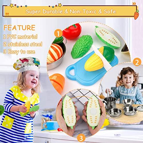 Activity-board  Jouets de cuisine Accessoires Cuisine pour enfants Batterie de cuisine Acier inoxydable Tablier et toque pour légumes 