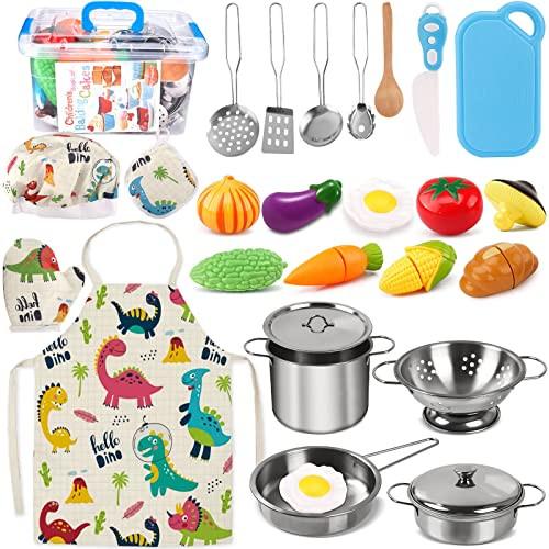 Activity-board  Jouets de cuisine Accessoires Cuisine pour enfants Batterie de cuisine Acier inoxydable Tablier et toque pour légumes 