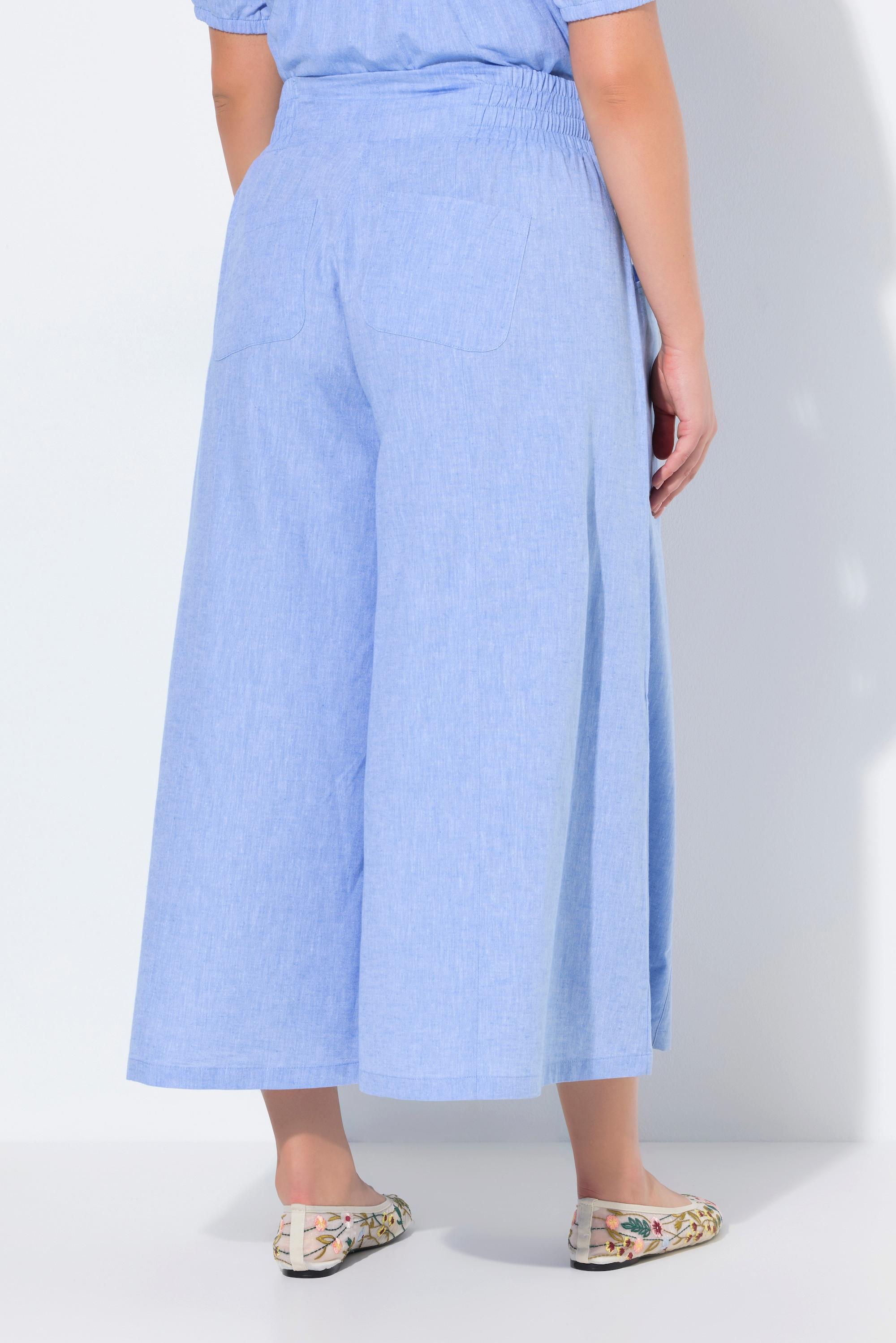 Ulla Popken Gonna Pantalone Palazzo Lunghezza Ginocchio Gamba Larga Misto Lino  