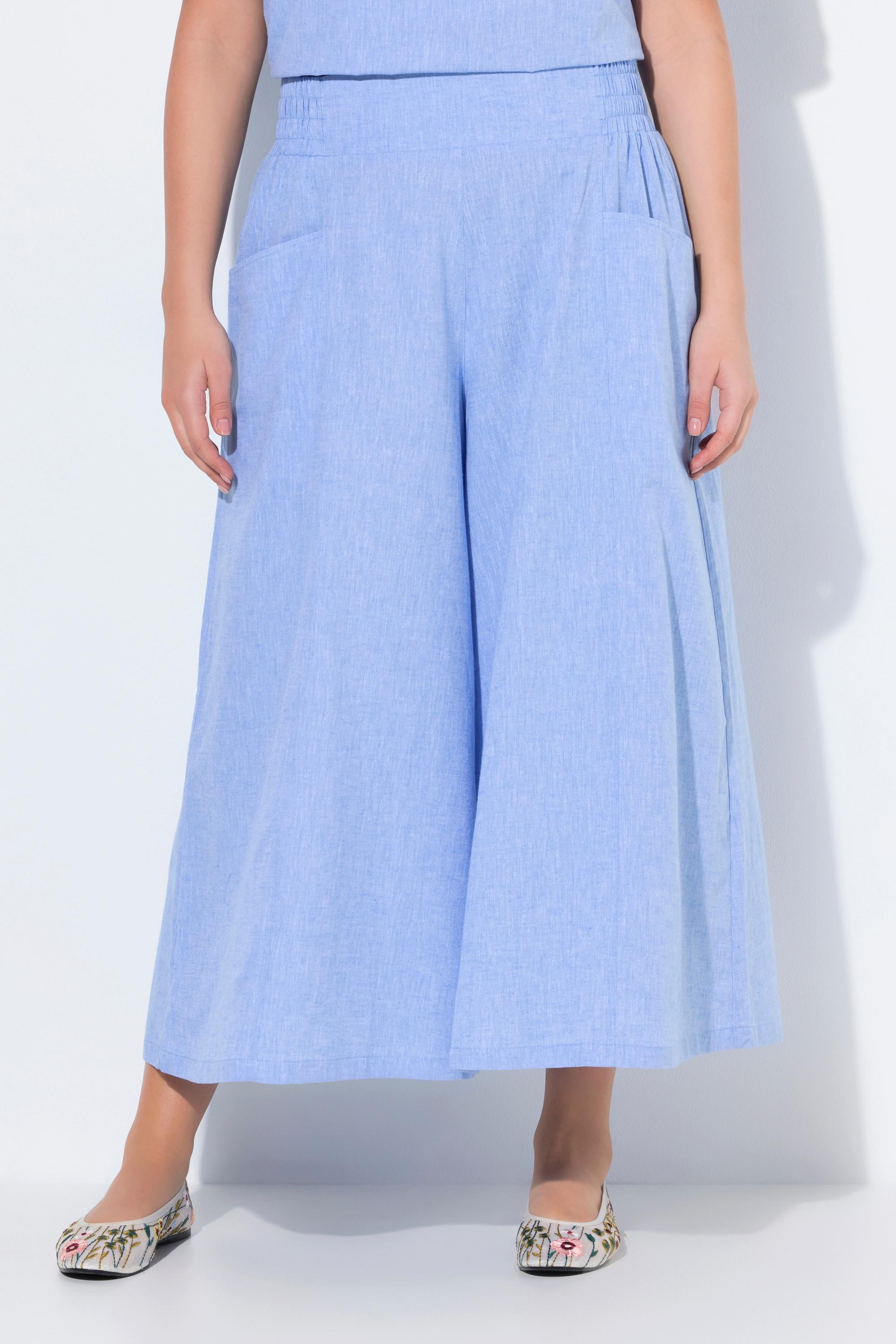 Ulla Popken Gonna Pantalone Palazzo Lunghezza Ginocchio Gamba Larga Misto Lino  