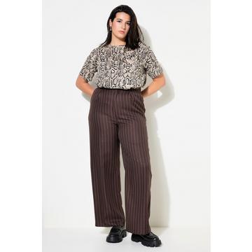 Pantalon à taille haute et jambe large. Tissu chatoyant à fines rayures