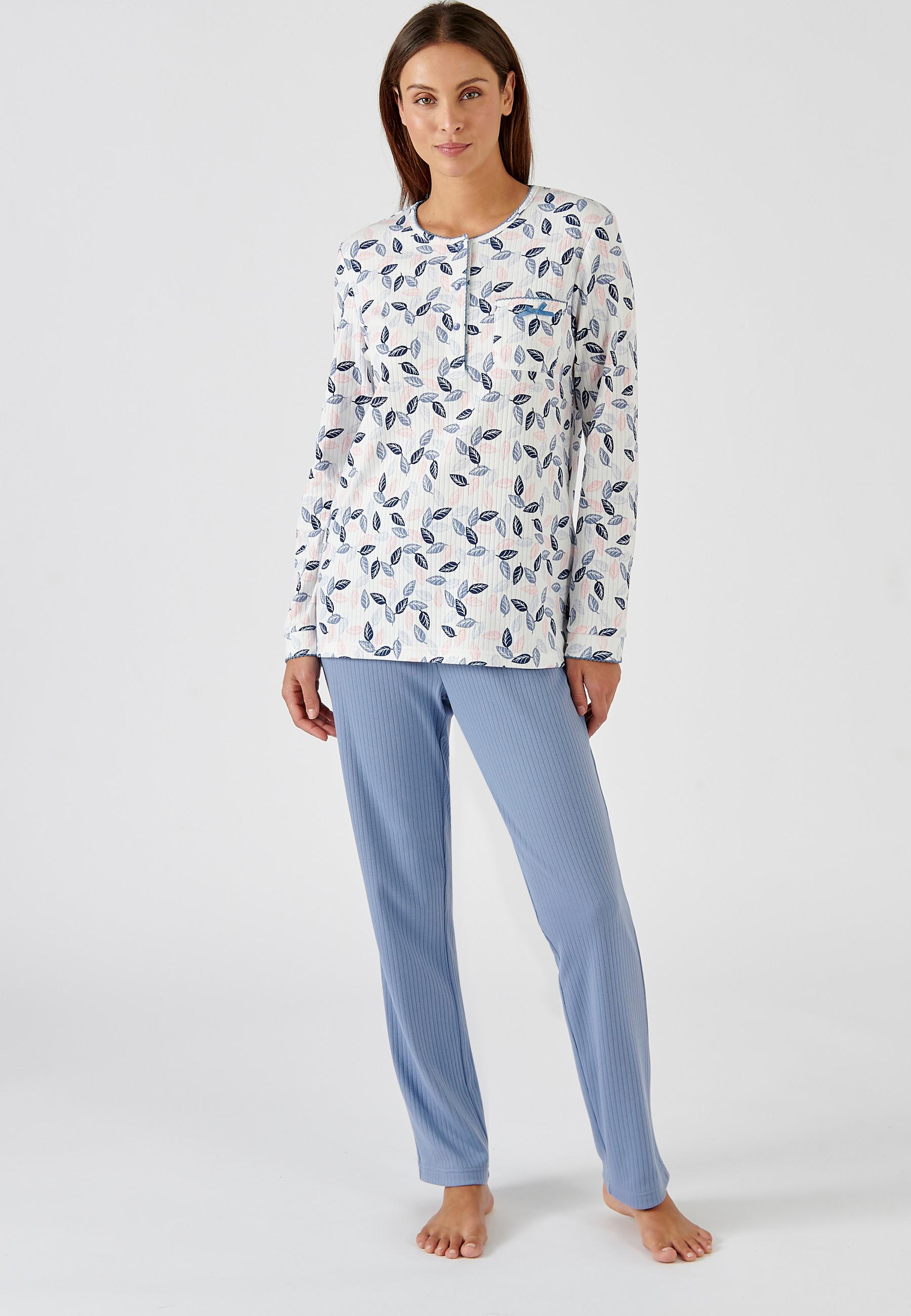 Image of Pyjama Aus Interlock-rippstrick. Damen Blau 46/48