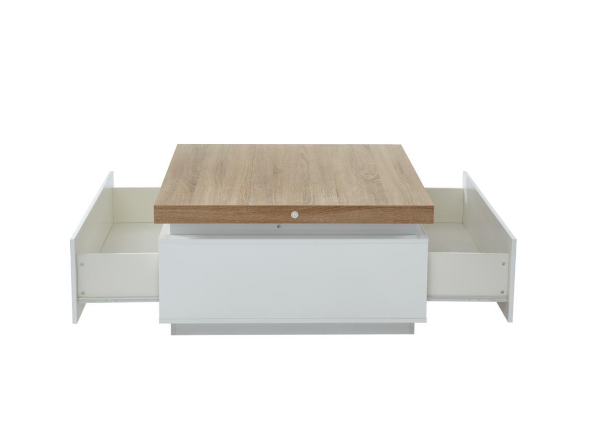 Vente-unique Table basse HALO II 2 tiroirs MDF laqué Avec LEDs Chêne  