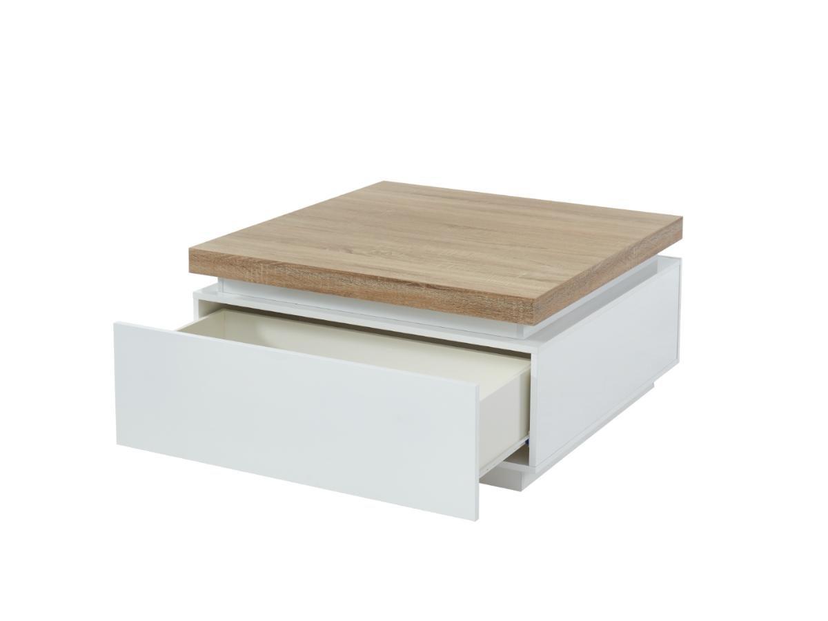 Vente-unique Tavolino con 2 cassetti e LED in MDF laccato Bianco e Rovere HALO II  