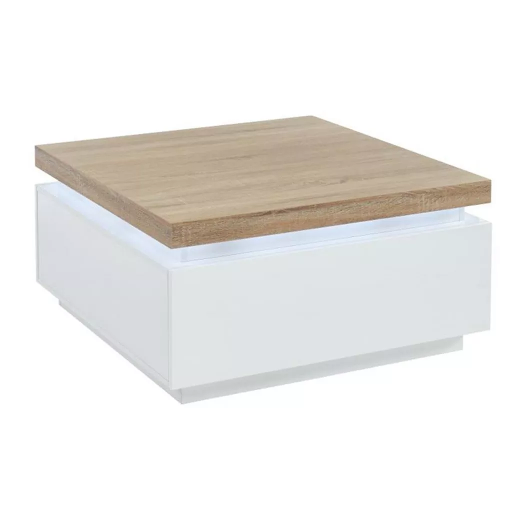 Vente-unique - Table basse HALO II 2 tiroirs MDF laqué Avec LEDs Chêne, One Size, Beige
