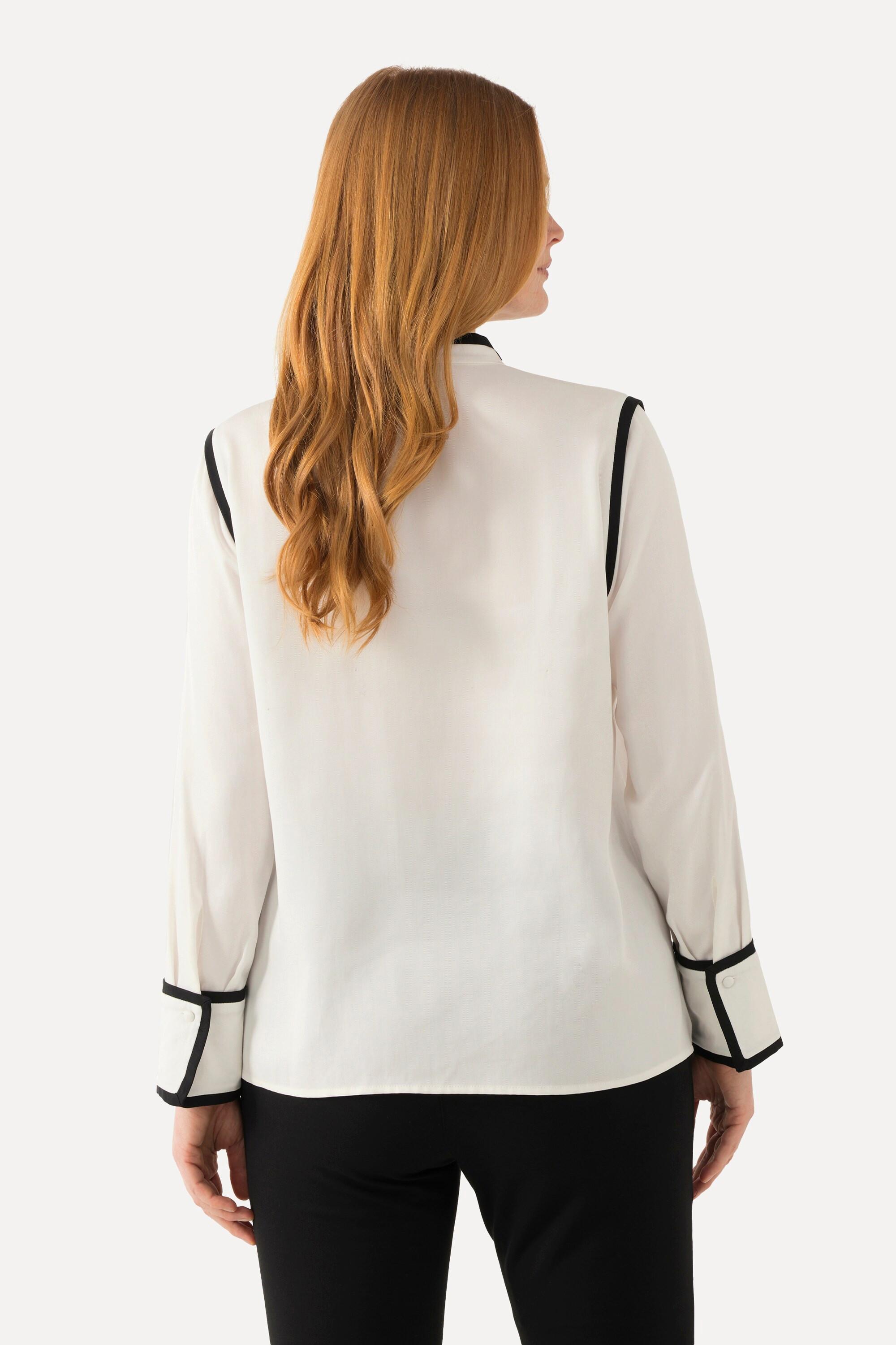 Ulla Popken  Blouse en Lyocell à manches longues. Fermeture à glissière, passepoils et col en V. 