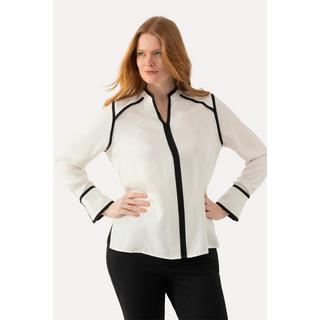 Ulla Popken  Blouse en Lyocell à manches longues. Fermeture à glissière, passepoils et col en V. 