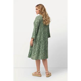 Ulla Popken  Robe midi, manches courtes et col tunisien. Silhouette en A. Imprimé floral. 