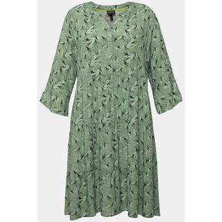 Ulla Popken  Robe midi, manches courtes et col tunisien. Silhouette en A. Imprimé floral. 